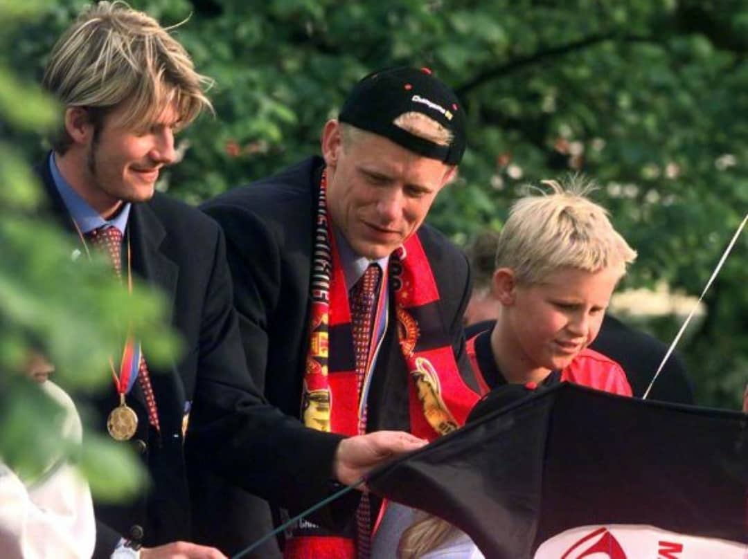 David Beckham, Peter Schmeichel and Kasper Schmeichel